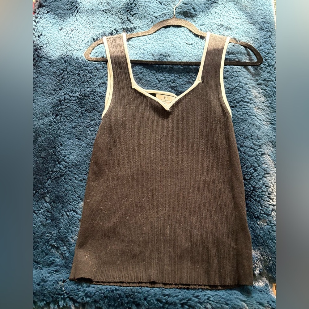 Halston Heritage Black Sweater Tank Top with White Edging - Picture 5 of 5